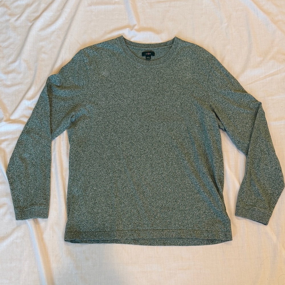 J. Crew Heathered Green Crewneck Long Sleeve Crewneck Tee